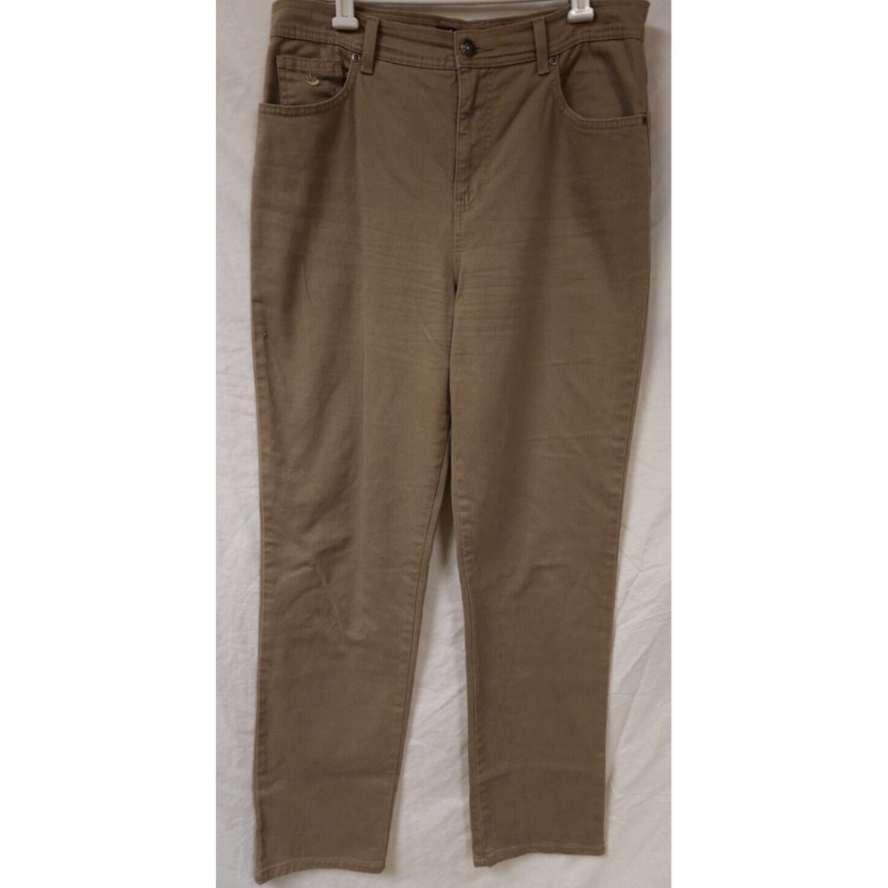 Gloria Vanderbilt Sz 12 Brown High Waist Straight Leg Stretch Logo Jeans 32X31
